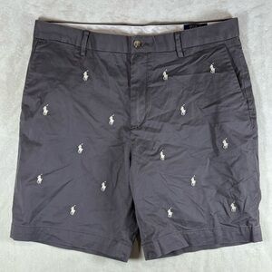Polo Ralph Lauren 35W All Over Polo Print Gray Flat Front Shorts